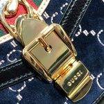 GUCCI SYLVIE MINI BAG BLUE GG VELVET WITH BLACK LEATHER TRIM