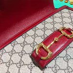 GUCCI 1955 HORSEBIT BAG BEIGE EBONY GG SUPREME WITH RED LEATHER TRIM 602204