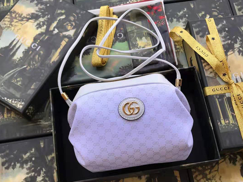 GUCCI CANDY LEATHER TRIMMED COATED CANVAS SHOULDER BAG WHITE 564580