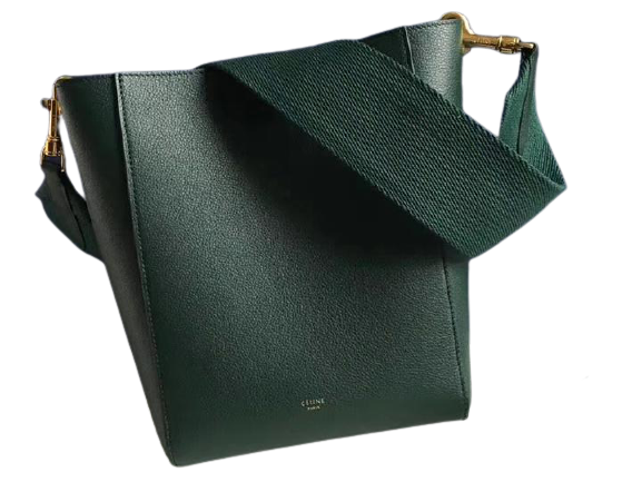 Celine Sangle Small Bucket Bag In Soft Grained Calfskin Green