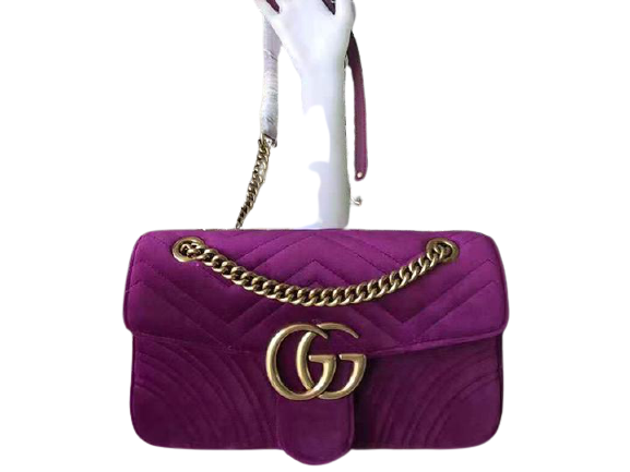 GUCCI SMALL GG MARMONT VELVET SHOULDER BAG FUCHSIA