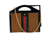 GUCCI SUEDE OPHIDIA WEB MEDIUM TOP HANDLE TOTE BAG BROWN