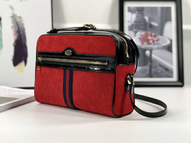 GUCCI SUEDE OPHIDIA SMALL SHOULDER BAG RED