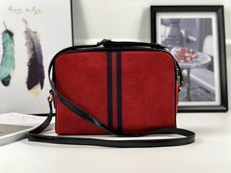 GUCCI SUEDE OPHIDIA SMALL SHOULDER BAG RED