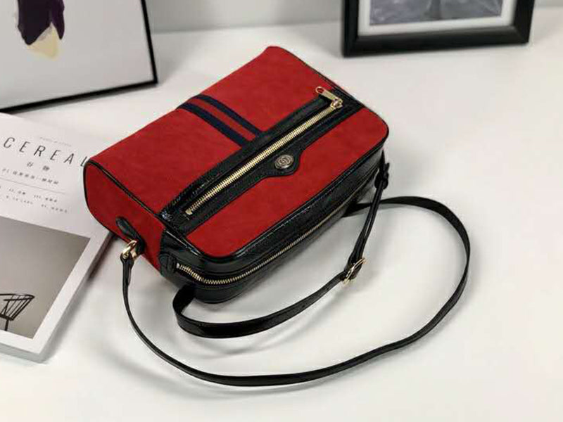 GUCCI SUEDE OPHIDIA SMALL SHOULDER BAG RED