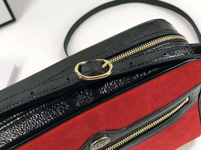 GUCCI SUEDE OPHIDIA SMALL SHOULDER BAG RED