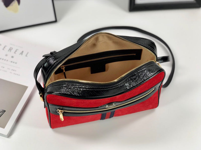 GUCCI SUEDE OPHIDIA SMALL SHOULDER BAG RED