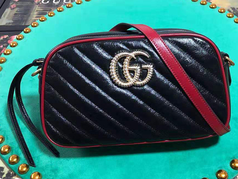 GUCCI GG MARMONT SMALL DIAGONAL MATELASSÉ SHOULDER BAG BLACK 447632