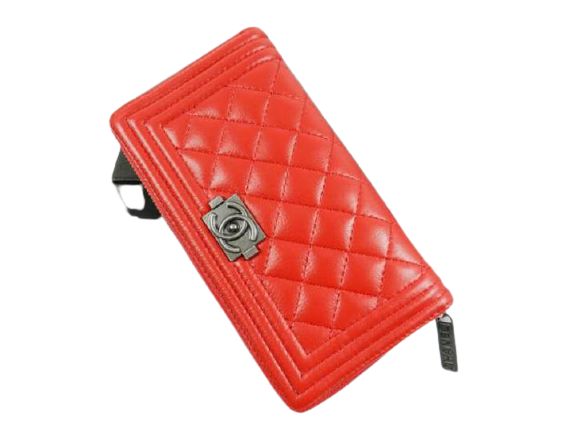 BOY CHANEL MATELASSE ZIP AROUND WALLET RED