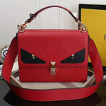 Fendi Kan I Black Leather Bag Red F5533