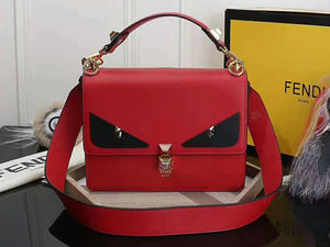 Fendi Kan I Black Leather Bag Red F5533