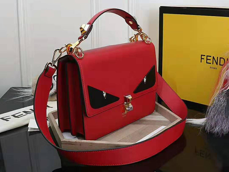 Fendi Kan I Black Leather Bag Red F5533