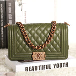 BOY CHANEL FLAP BAG GREEN IN ORIGINAL CRACKLED EFFECT LEATHER BRASS HARDWARE