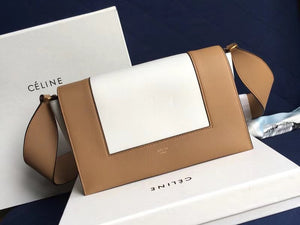 Celine Medium Frame Shoulder Bag Calskin Tan And White