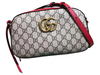 GUCCI GG MARMONT SMALL SHOULDER BAG BEIGE EBONY GG CANVAS WITH RED LEATHER TRIM