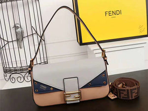 Fendi Baguette Ff Crossbody Bag Blue Grey