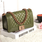 BOY CHANEL FLAP BAG GREEN IN ORIGINAL CRACKLED EFFECT LEATHER BRASS HARDWARE