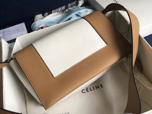 Celine Medium Frame Shoulder Bag Calskin Tan And White