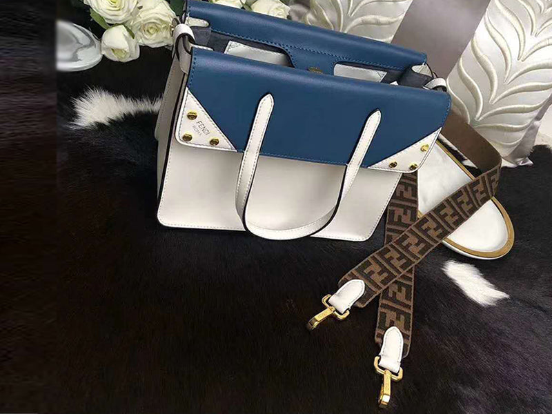 Fendi Meduim Flip Regular Leather Tote Blue