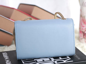 YVES SAINT LAURENT MINI MONOGRAMME BAG IN ORIGINAL LEATHER LIGHT BLUE