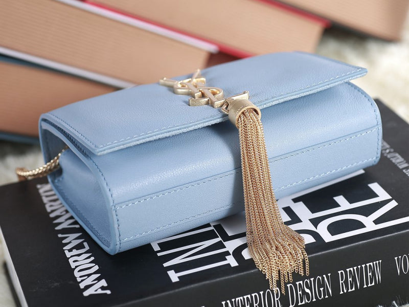 YVES SAINT LAURENT MINI MONOGRAMME BAG IN ORIGINAL LEATHER LIGHT BLUE