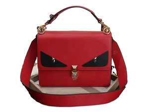 Fendi Kan I Black Leather Bag Red F5533